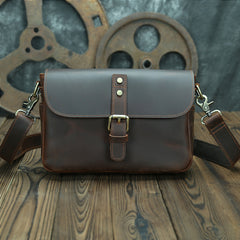 Coffee Leather Men's Small iPad Shoulder Bag Side Bag Best iPad Messenger Bags For Men