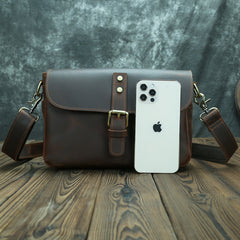 Coffee Leather Men's Small iPad Shoulder Bag Side Bag Best iPad Messenger Bags For Men
