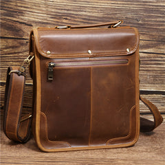 Coffee Leather Men's Vertical Side Bag 10 inches Best Vertical iPad Messenger Bag For Men