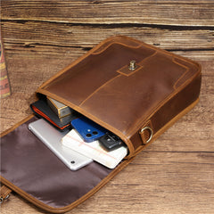 Coffee Leather Men's Vertical Side Bag 10 inches Best Vertical iPad Messenger Bag For Men