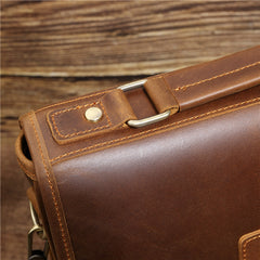 Coffee Leather Men's Vertical Side Bag 10 inches Best Vertical iPad Messenger Bag For Men