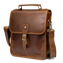 Coffee Leather Men's Vertical Side Bag 10 inches Best Vertical iPad Messenger Bag For Men
