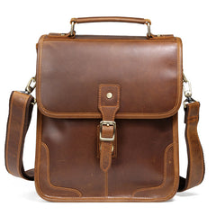 Coffee Leather Men's Vertical Side Bag 10 inches Best Vertical iPad Messenger Bag For Men