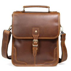 Coffee Leather Men's Vertical Side Bag 10 inches Best Vertical iPad Messenger Bag For Men