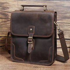 Coffee Leather Men's Vertical Side Bag 10 inches Best Vertical iPad Messenger Bag For Men