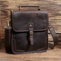 Coffee Leather Men's Vertical Side Bag 10 inches Best Vertical iPad Messenger Bag For Men