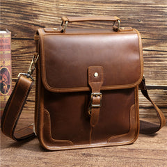 Coffee Leather Men's Vertical Side Bag 10 inches Best Vertical iPad Messenger Bag For Men