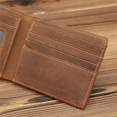 Coffee Leather Mens Bifold Slim Wallet Front Pocket Wallet Cards Billfold Wallet for Men