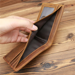 Coffee Leather Mens Bifold Slim Wallet Front Pocket Wallet Cards Billfold Wallet for Men