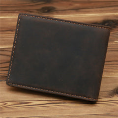 Brown Leather Mens Bifold Slim Wallets Front Pocket Wallet Cards Billfold Wallet for Men