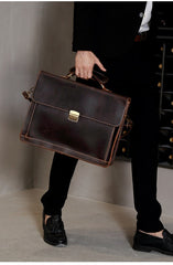 Blue Leather Mens Briefcase 15.6 inches Work Briefcase Business Briefcase Laptop Briefcase For Men