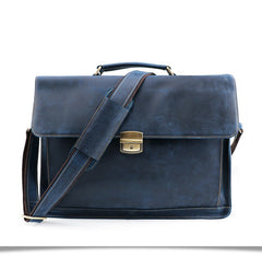 Blue Leather Mens Briefcase 15.6 inches Work Briefcase Business Briefcase Laptop Briefcase For Men