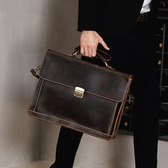 Blue Leather Mens Briefcase 15.6 inches Work Briefcase Business Briefcase Laptop Briefcase For Men