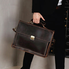 Coffee Leather Mens Briefcase 15.6 inches Work Briefcase Business Briefcase Laptop Briefcase For Men