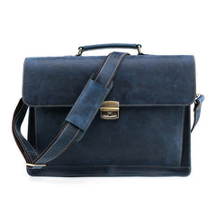 Blue Leather Mens Briefcase 15.6 inches Work Briefcase Business Briefcase Laptop Briefcase For Men