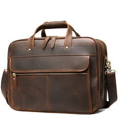 Coffee Leather Mens Large 15 inches Laptop Briefcase Work Bag Handbag Side Bag Business Bags For Men
