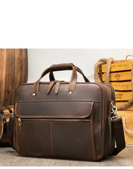 Coffee Leather Mens Large 15 inches Laptop Briefcase Work Bag Handbag Side Bag Business Bags For Men