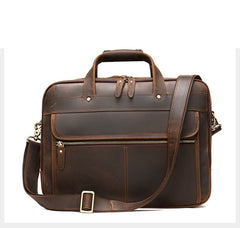 Coffee Leather Mens Large 15 inches Laptop Briefcase Work Bag Handbag Side Bag Business Bags For Men