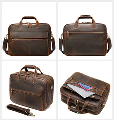 Coffee Leather Mens Large 15 inches Laptop Briefcase Work Bag Handbag Side Bag Business Bags For Men