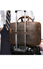 Coffee Leather Mens Large 15 inches Laptop Briefcase Work Bag Handbag Side Bag Business Bags For Men