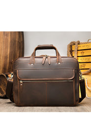 Coffee Leather Mens Large 15 inches Laptop Briefcase Work Bag Handbag Side Bag Business Bags For Men