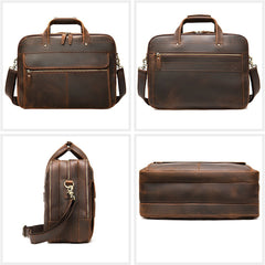 Coffee Leather Mens Large 15 inches Laptop Briefcase Work Bag Handbag Side Bag Business Bags For Men