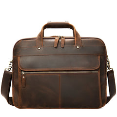 Coffee Leather Mens Large 15 inches Laptop Briefcase Work Bag Handbag Side Bag Business Bags For Men