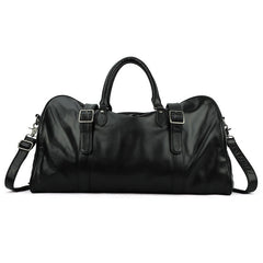 Black Leather Mens Large Weekender Bag Duffle Bag Overnight Bag Travel Bag for Men