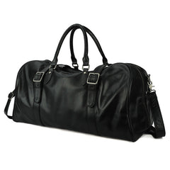 Black Leather Mens Large Weekender Bag Duffle Bag Overnight Bag Travel Bag for Men