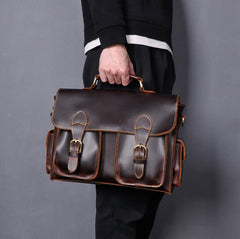 Coffee Leather Mens Satchel Work Briefcase Business Handbag School Bag For Men