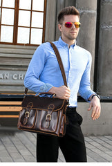 Coffee Leather Mens Satchel Work Briefcase Business Handbag School Bag For Men