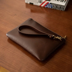 Coffee Leather Mens Slim Clutch Wallet Coffee iPad Wristlet Purse for Men