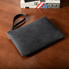 Gray Leather Mens Slim Clutch Wallet Gray iPad Wristlet Purse for Men