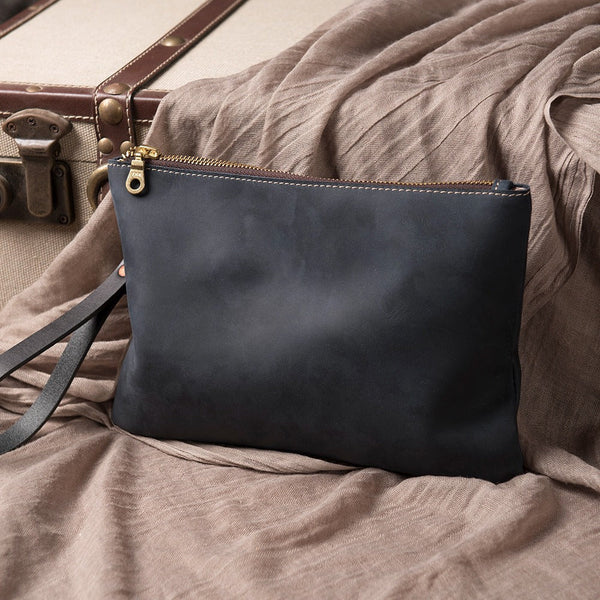 Gray Leather Mens Slim Clutch Wallet Gray iPad Wristlet Purse for Men