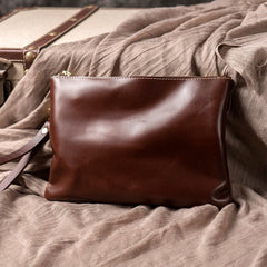 Brown Leather Mens Slim Clutch Wallet Brown iPad Wristlet Purse for Men