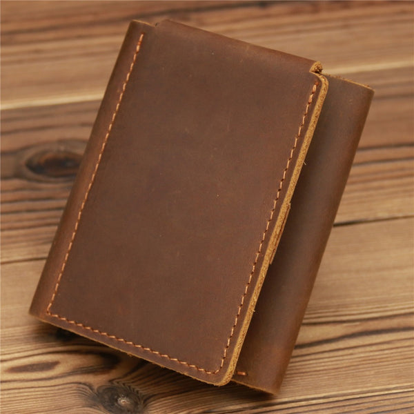 Coffee Leather Mens Slim Trifold Wallet Small Wallets Vertical Billfold Wallet Front Pocket Wallet for Men