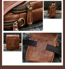 Brown Leather Mens Waist Pouch Belt Bag Mini Phone Shoulder Bag Small Side Bags For Men