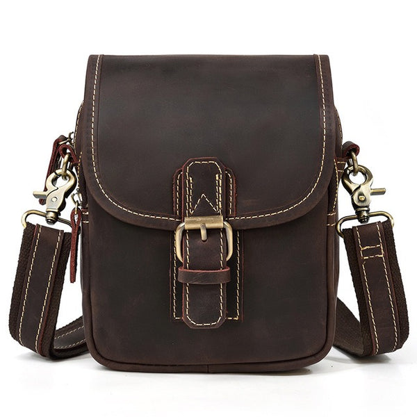 Coffee Leather Mens Waist Pouch Belt Bag Mini Phone Shoulder Bag Small Side Bags For Men