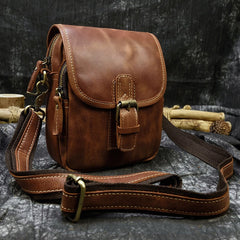 Brown Leather Mens Waist Pouch Belt Bag Mini Phone Shoulder Bag Small Side Bags For Men