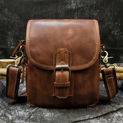 Brown Leather Mens Waist Pouch Belt Bag Mini Phone Shoulder Bag Small Side Bags For Men