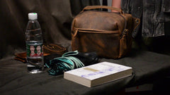 Coffee Leather SLR Camera Side Bag 8 inches Messenger Bags Crossbody Purse for Men