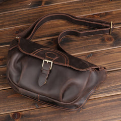 Brown Leather Saddle Side Bag Messenger Bags Crossbody Pack for Men