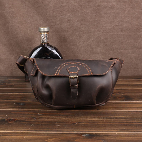 leather crossbody messenger bag Dark Brown Leather Chest Bag for Men Leather Crossbody Sling Bag Leather Messenger Bag
