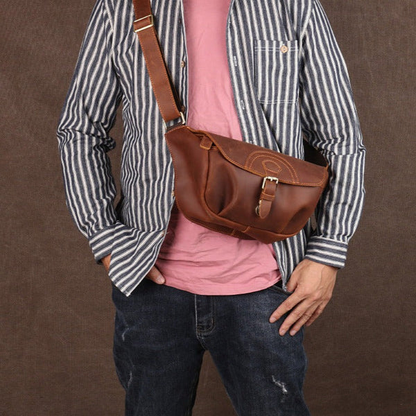 Brown Leather Crossbody Messenger Bag Leather Crossbody Chest Bag Leather Sling Bags for Men