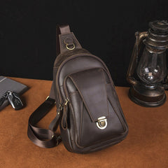 Coffee Leather Sling Pack Black Leather Sling Bag Cool Sling Crossbody Packs For Men