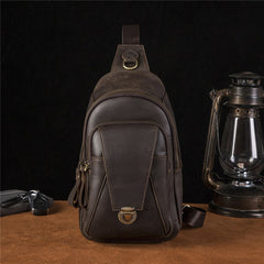 Coffee Leather Sling Pack Black Leather Sling Bag Cool Sling Crossbody Packs For Men