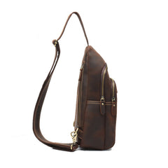 Coffee Leather Sling Pack Mens Leather Sling Bag Sling Crossbody Bag Leather Sling Travel Bag For Men