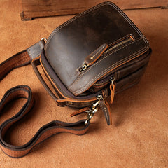 Coffee Leather Small Side Bag Belt Pouch Mens Waist Bag Shoulder Bag for Men