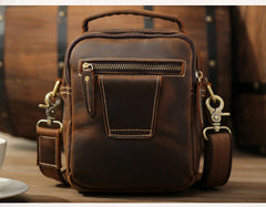 Coffee Leather Small Side Bag Belt Pouch Mens Waist Bag Shoulder Bag for Men
