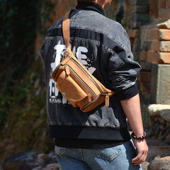 Coffee Leather Waist Bags Mens Fanny Packs Hip Packs Sling Bags Sling Pack for Men